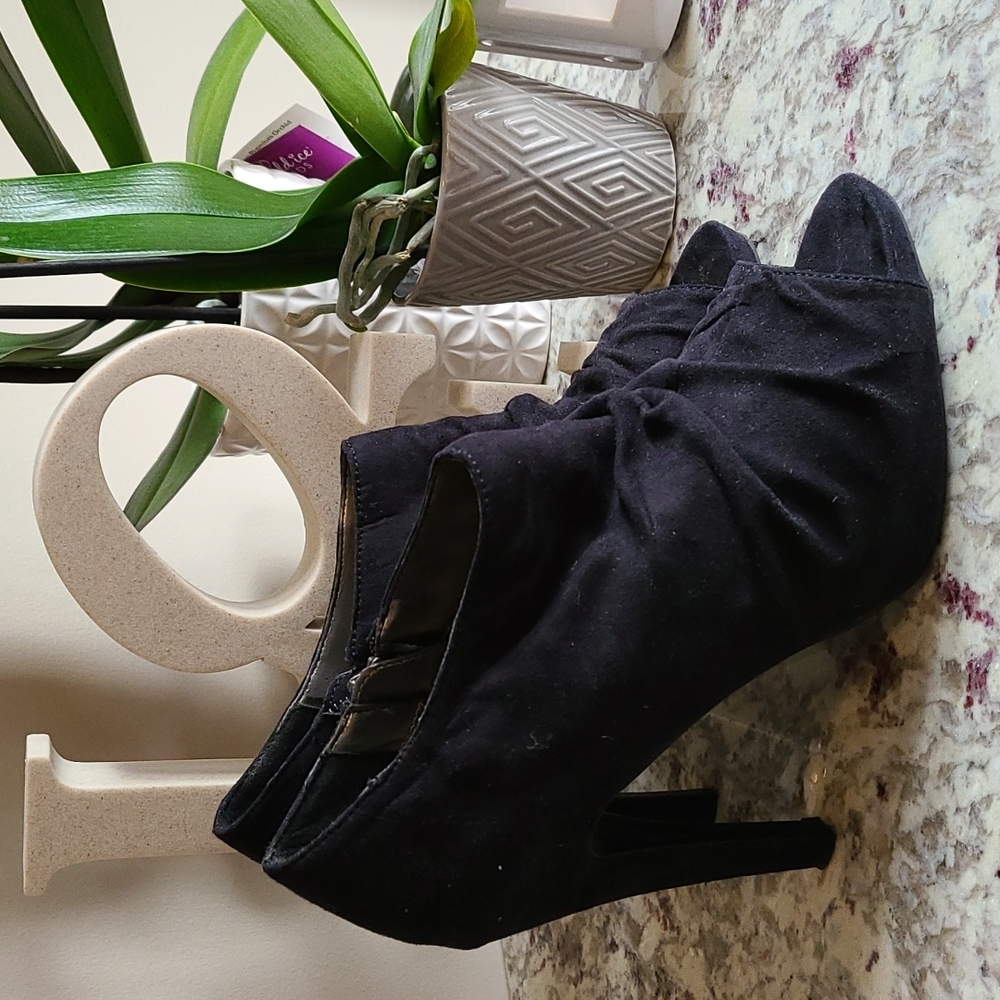 9&Co Black Suede Peeptoe Booties